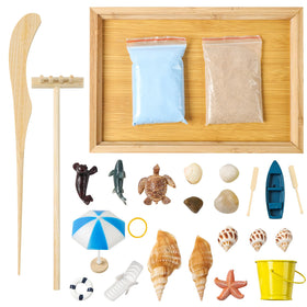 Thaibear Zen Garden Kit with yellow-blue quartz sand for soothing desk meditation.