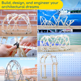 Thames & Kosmos flexible pieces simulating steel frames for modern design.