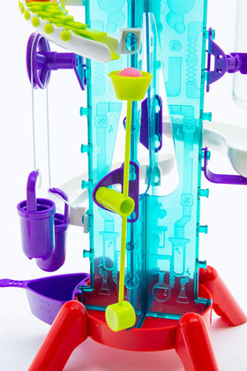 Thames & Kosmos Gumball Machine Maker pulley lift demonstration reveals simple machine concepts
