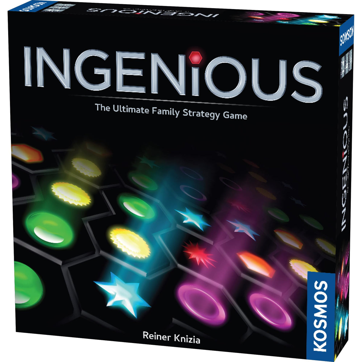 Thames & Kosmos Ingenious hex tile demonstrates dual hexes with symbols for quick scoring.