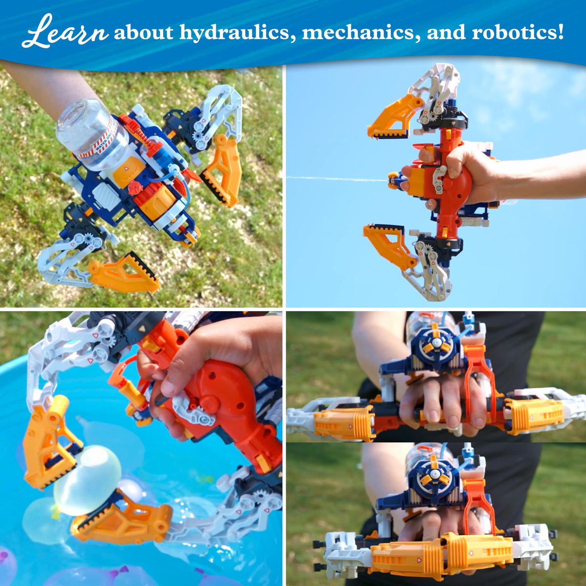 Hydraulic mechanism demonstrates gears, levers, and linkages in practice