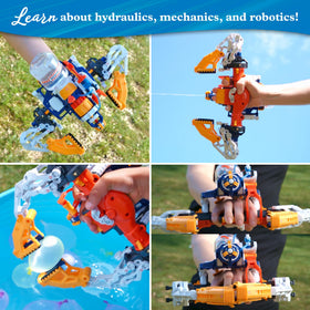 Hydraulic mechanism demonstrates gears, levers, and linkages in practice