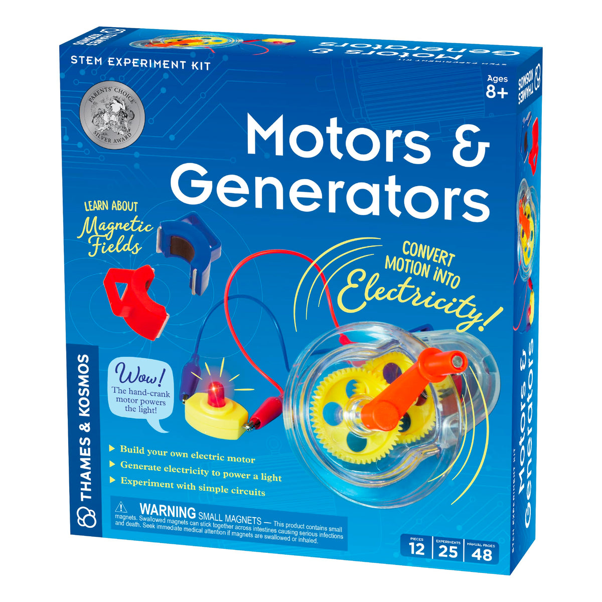 Thames & Kosmos motors and generators kit: transparent motor housing reveals inner gears for visualization.