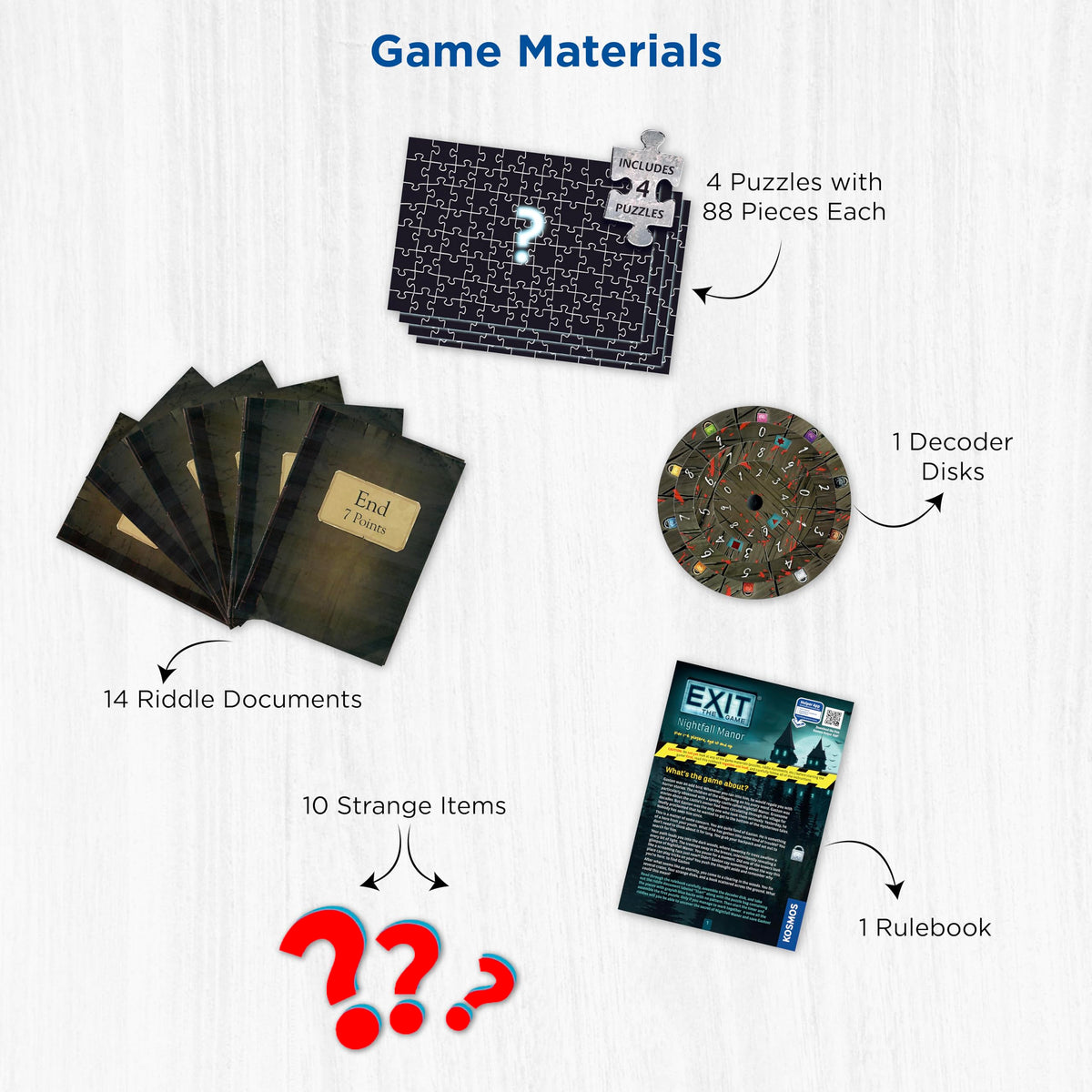 Thames & Kosmos Nightfall Manor clue cards guide your mystery journey.