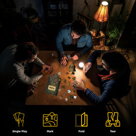 Thames & Kosmos Nightfall Manor tearable materials add immersive authenticity.