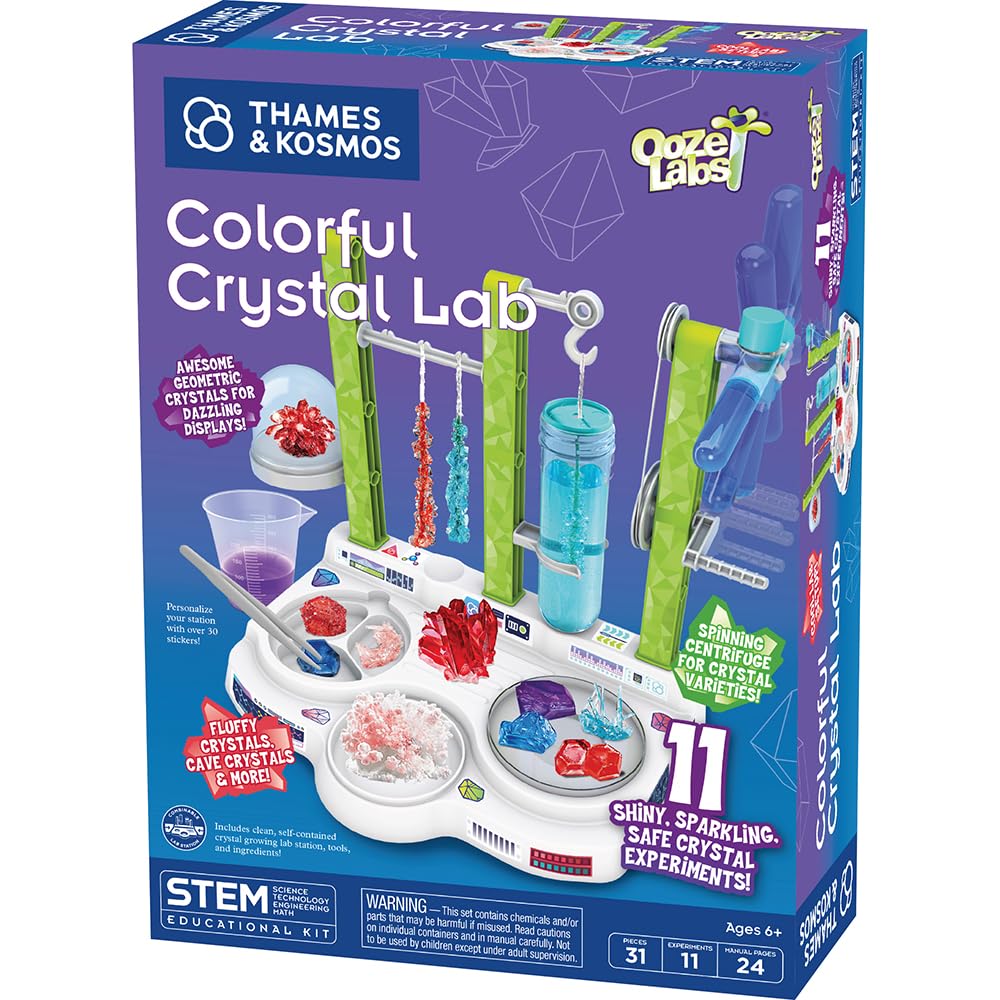 Thames & Kosmos Ooze Labs Colorful Crystal Volcano demonstrates rapid color growth for hands-on learning