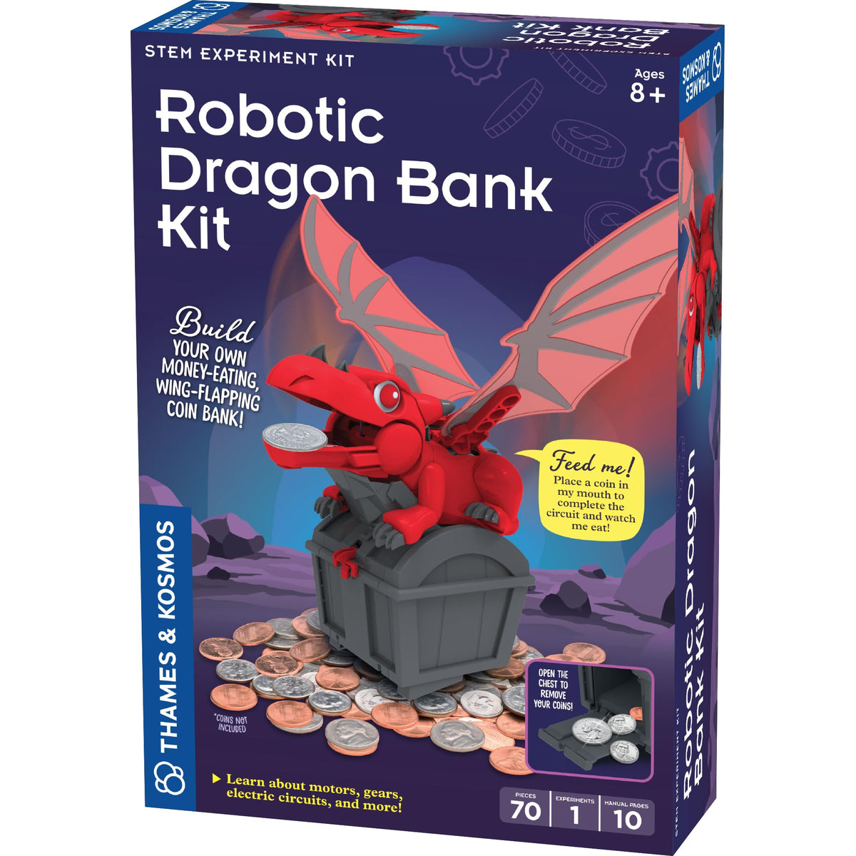 Thames & Kosmos robotic dragon bank assembly guide shows gears and circuitry.