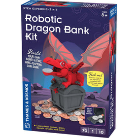 Thames & Kosmos robotic dragon bank assembly guide shows gears and circuitry.