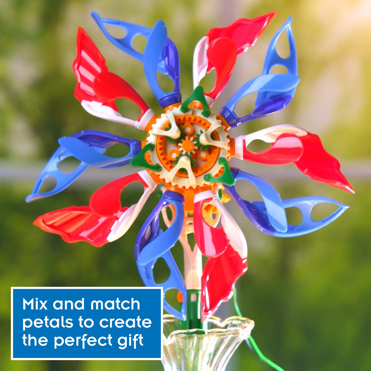 Thames & Kosmos SolarFlower in sunlight, a decorative educational gadget for classrooms.