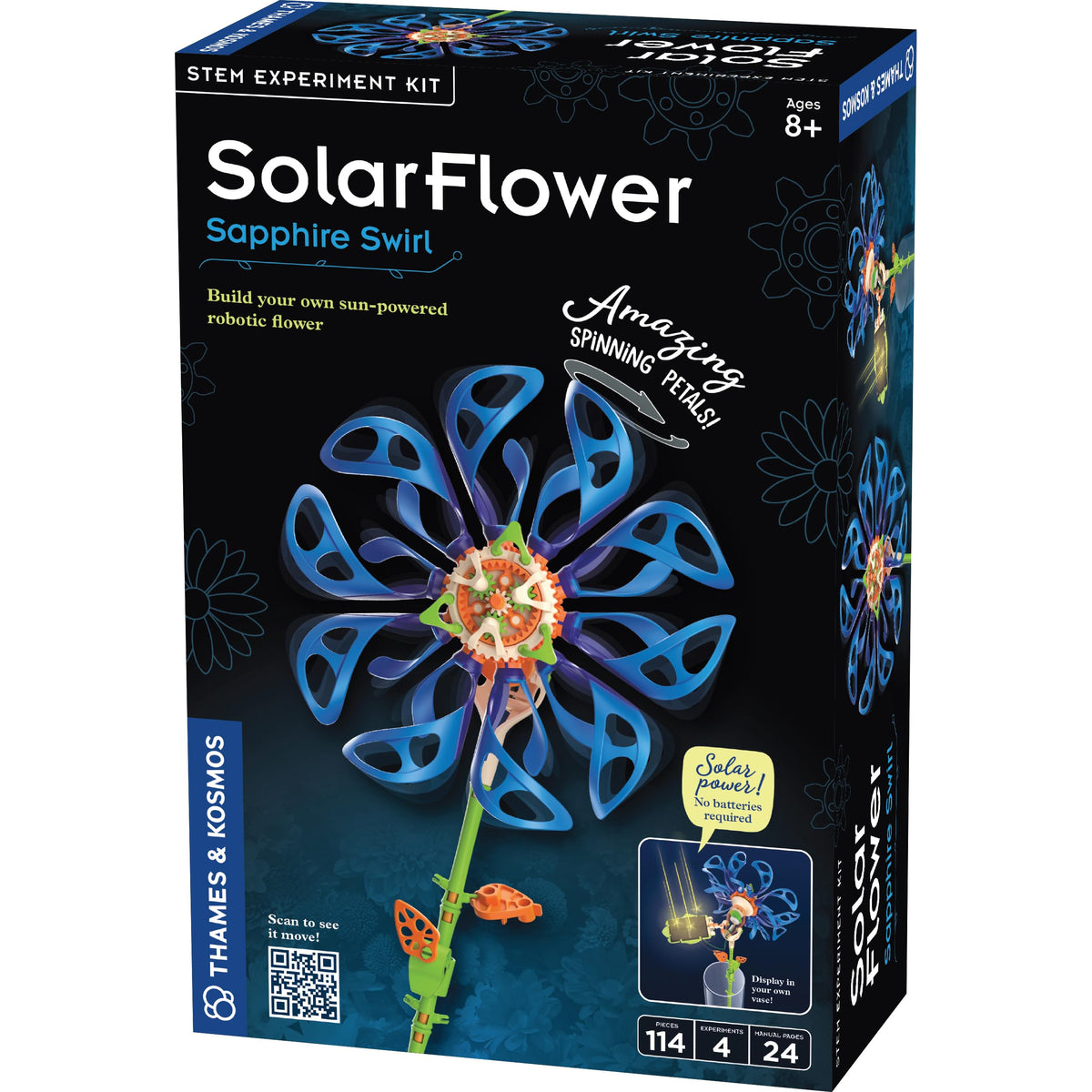 Thames & Kosmos SolarFlower Sapphire Swirl being assembled, a colorful STEM sculpture for curious minds.