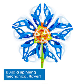 Thames & Kosmos SolarFlower Solar Panel connection shows sun powered petals in motion.