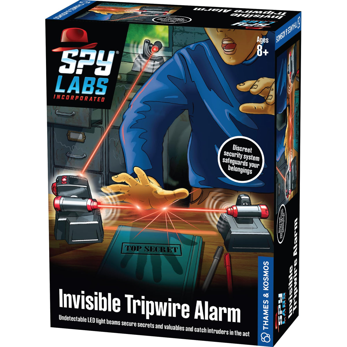 Thames & Kosmos Spy Labs Inc base station with LED tripwire for safe, imaginative security play.