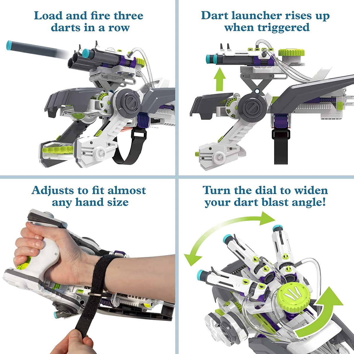 Thames & Kosmos Ultra Bionic Blaster Glove uses hand pressure, no batteries.