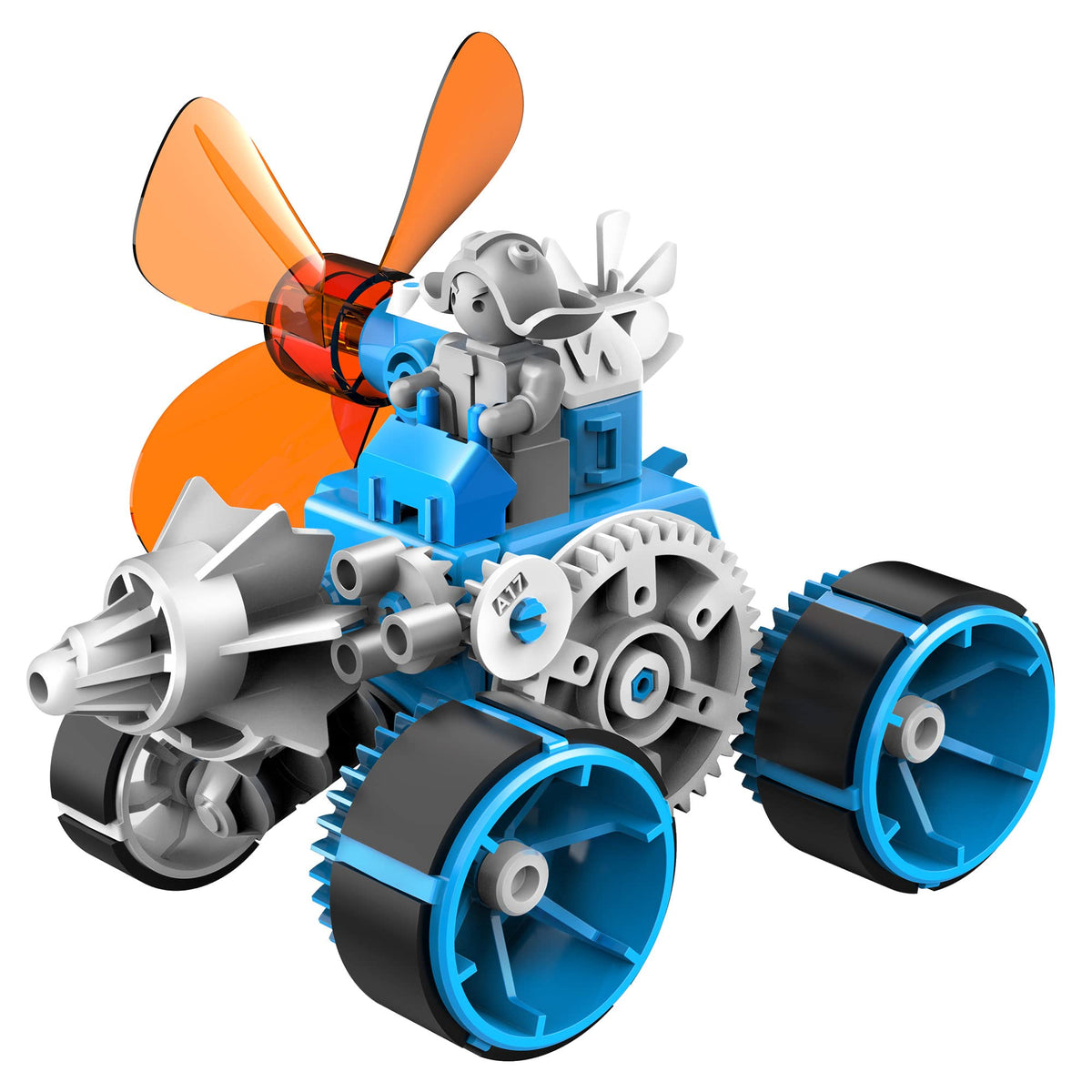 Thames & Kosmos WindBots Big Wheel Tricycle reveals wind propulsion and simple gears.