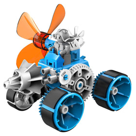 Thames & Kosmos WindBots Big Wheel Tricycle reveals wind propulsion and simple gears.