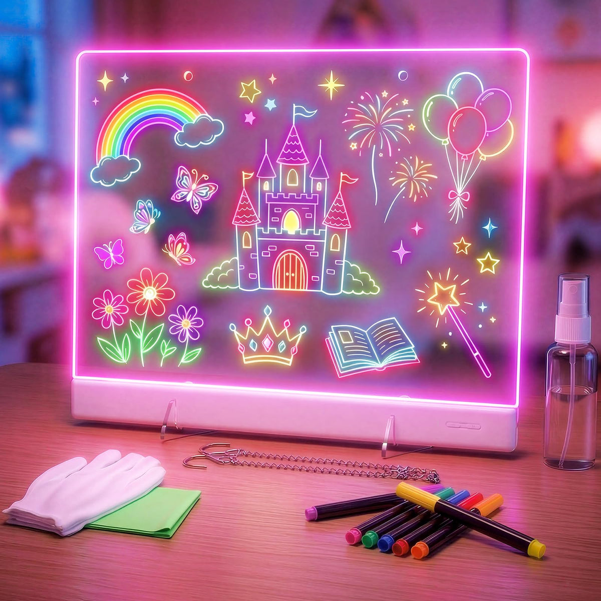 ThanBao LumiBoard 16-inch LED drawing board with 7 colors for vibrant kids art sessions on-the-go.
