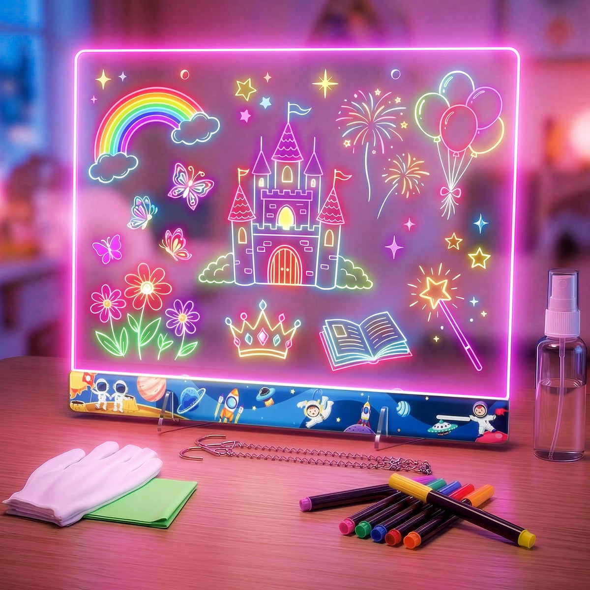ThanBao LumiBoard LED drawing board for kids with glowing artwork.