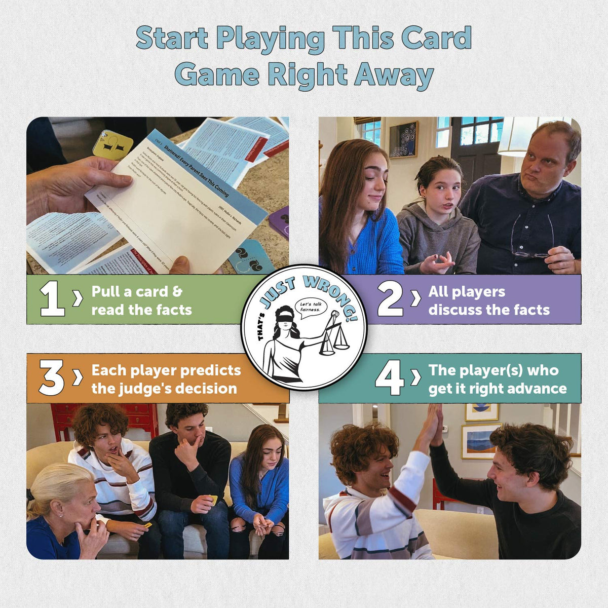 That's Just Wrong! card collection closeup highlighting real-life scenarios for discussion.