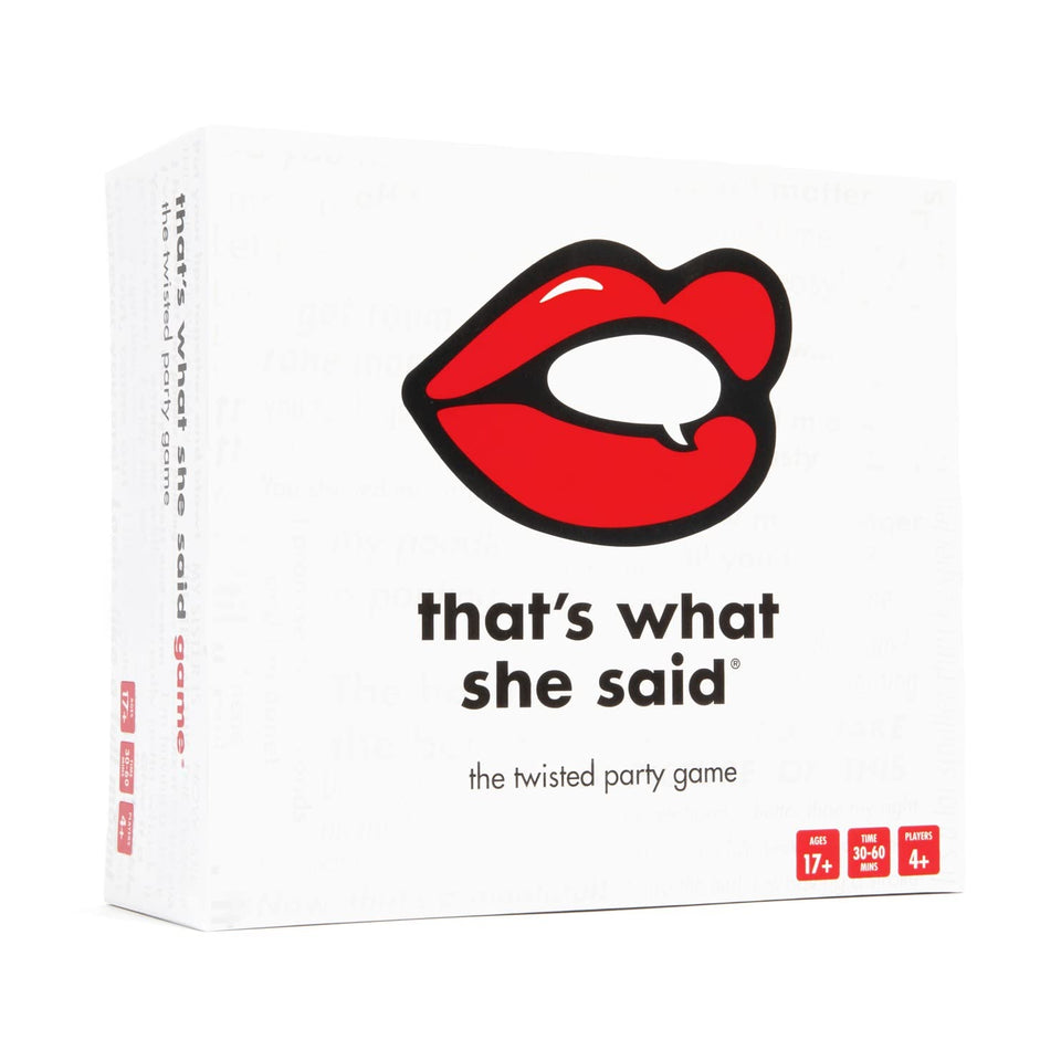 That's What She Said game box front, ideal for party nights.