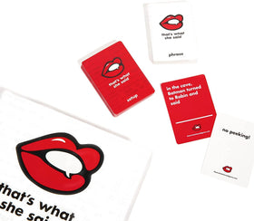 That's What She Said red setup cards closeup for quick twists.