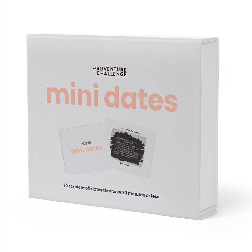 The Adventure Challenge Mini Dates scratch-off card front showing the reveal surface for quick date ideas.
