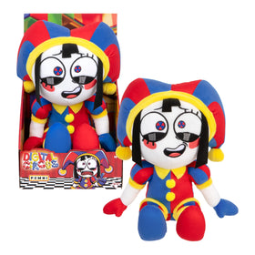 Pomni plush materials close-up on The Amazing Digital Circus figure, highlighting premium softness.
