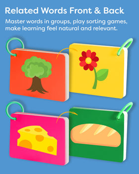 THE BAMBINO TREE 100 First Words clothes cards describe outfits and dressing activities.