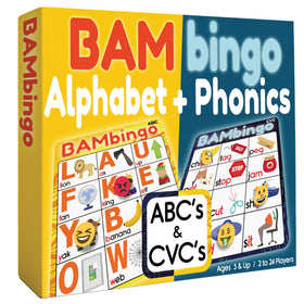 THE BAMBINO TREE Alphabet Bingo Cards for engaging early letter recognition and phonics practice.