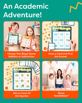 The Bambino Tree Bingo board and pieces enable active, collaborative math play.