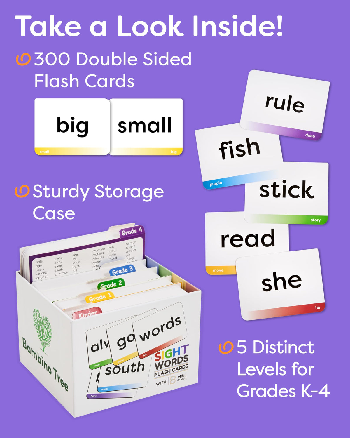The Bambino Tree kindergarten sight words deck supports early literacy with clear fonts.