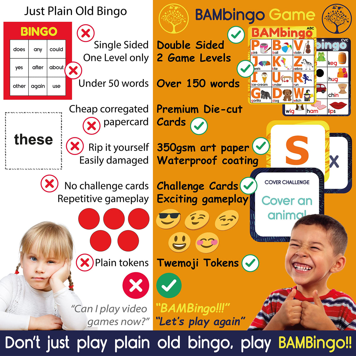 THE BAMBINO TREE Learning Bingo Activity promotes phonics and letter recognition through playful competition.