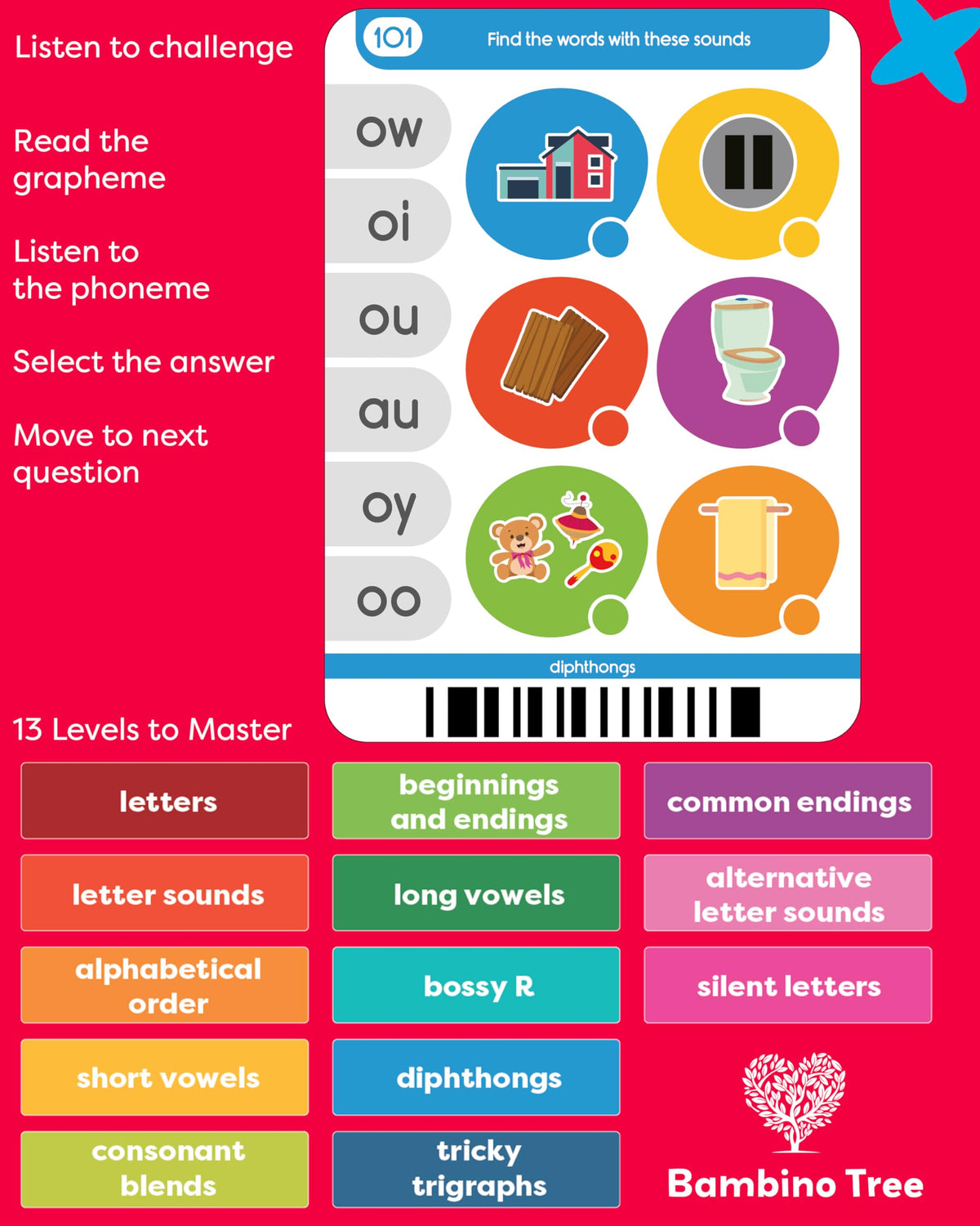The Bambino Tree 13-step progression keeps sessions structured and engaging for early readers.