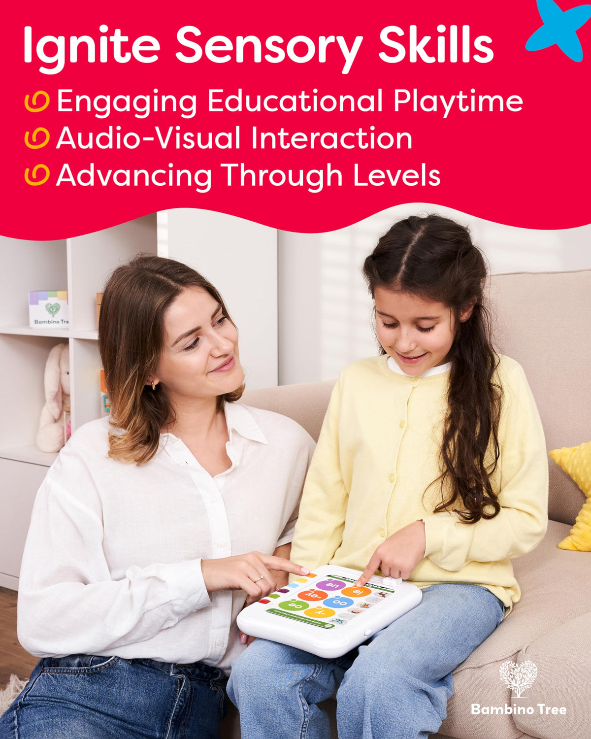 The Bambino Tree kid hands-on interaction boosts phonics practice with audio cues.
