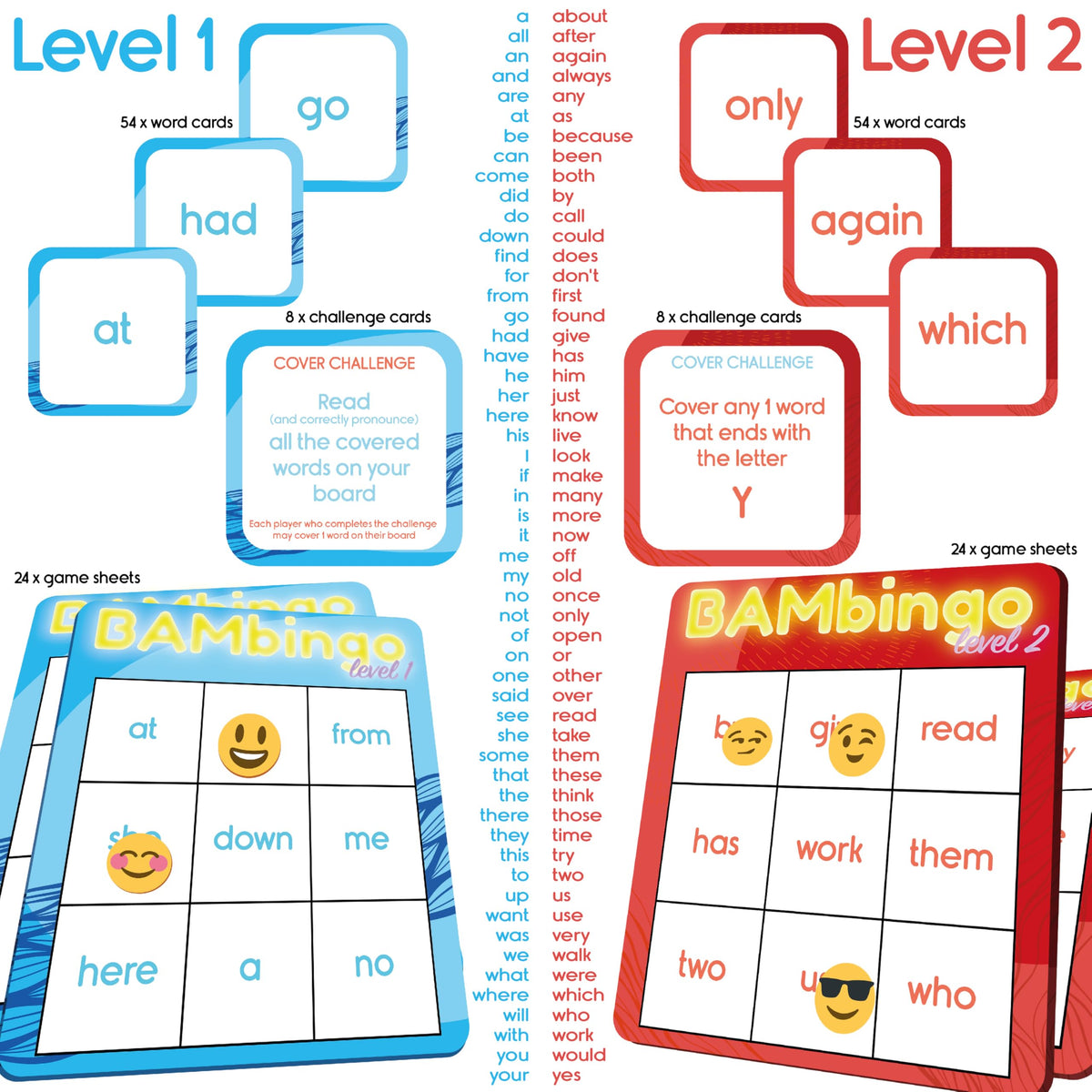 THE BAMBINO TREE sight word bingo level 2 cards expand vocabulary for kids