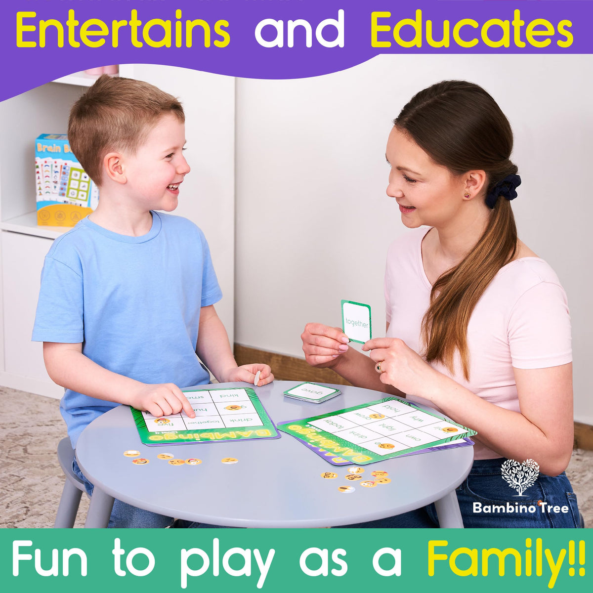 The Bambino Tree Twemoji tokens add playful prompts during word challenges