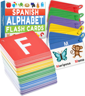 The Bambino Tree Spanish Alphabet Flashcards cover showing bold letters for early recognition