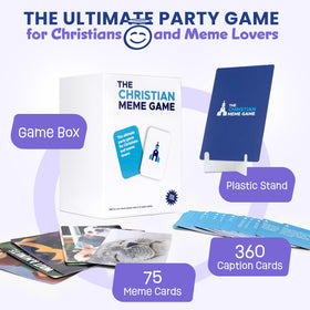 The Christian Meme Game box art featuring vibrant memes for teens.