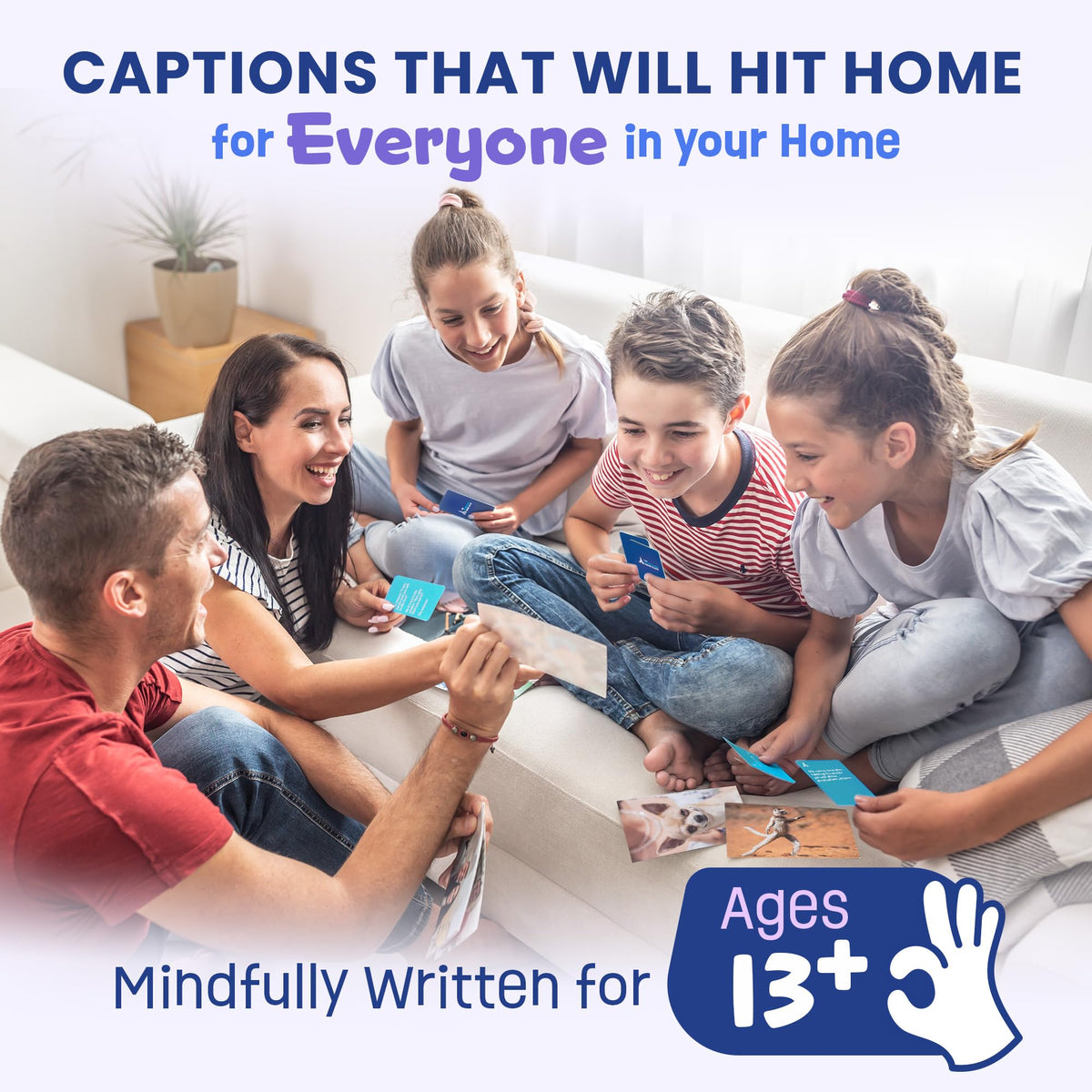 The Christian Meme Game family night scene with players laughing.