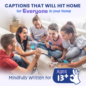 The Christian Meme Game family night scene with players laughing.