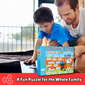 The Dad Joke 3000 puzzle piece closeup, showing crisp print on glare-free cardstock