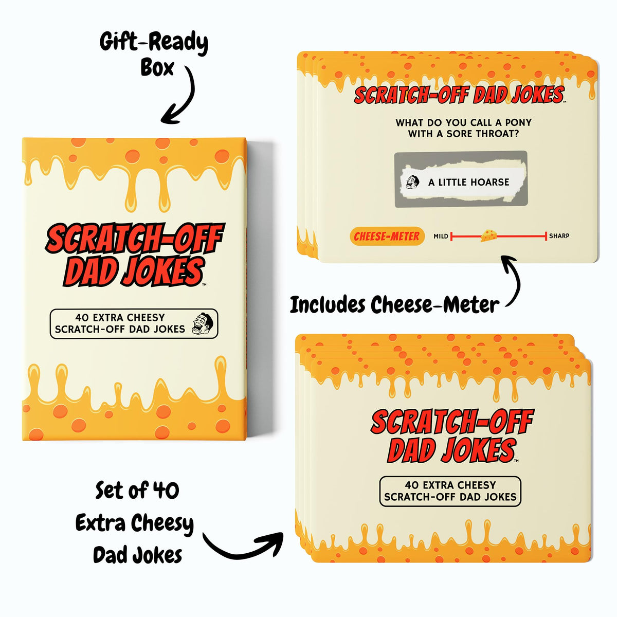 The Dad Joke 3000 scratch-off-panel close-up highlights the punchline reveal and humor.