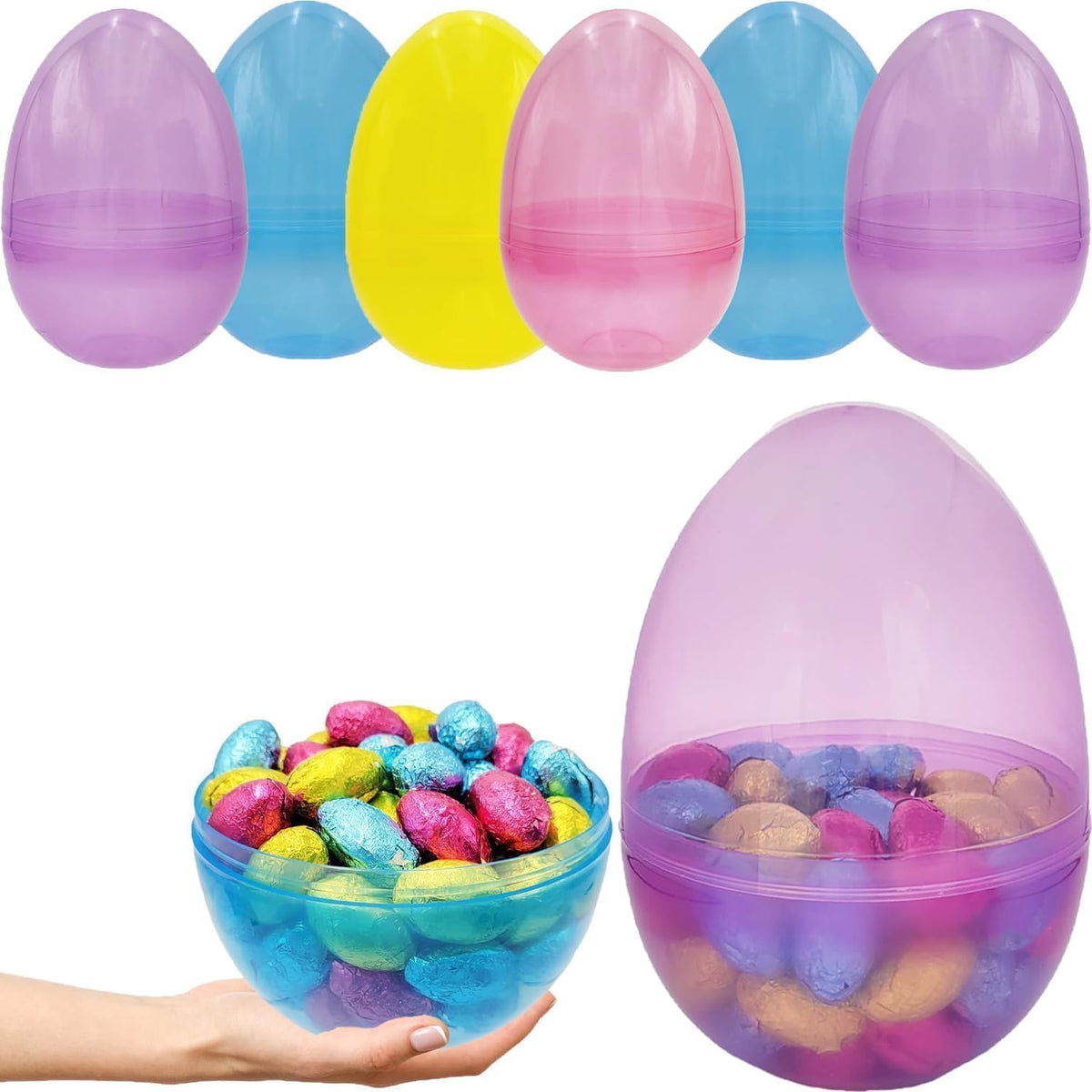 The Dreidel Company blue 6-inch fillable Easter egg ready for colorful egg hunts