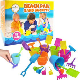 The Dreidel Company sand bucket highlights sturdy construction for long-lasting beach play.