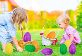 The Dreidel Company plastic 8-inch Easter egg is durable for party decor.