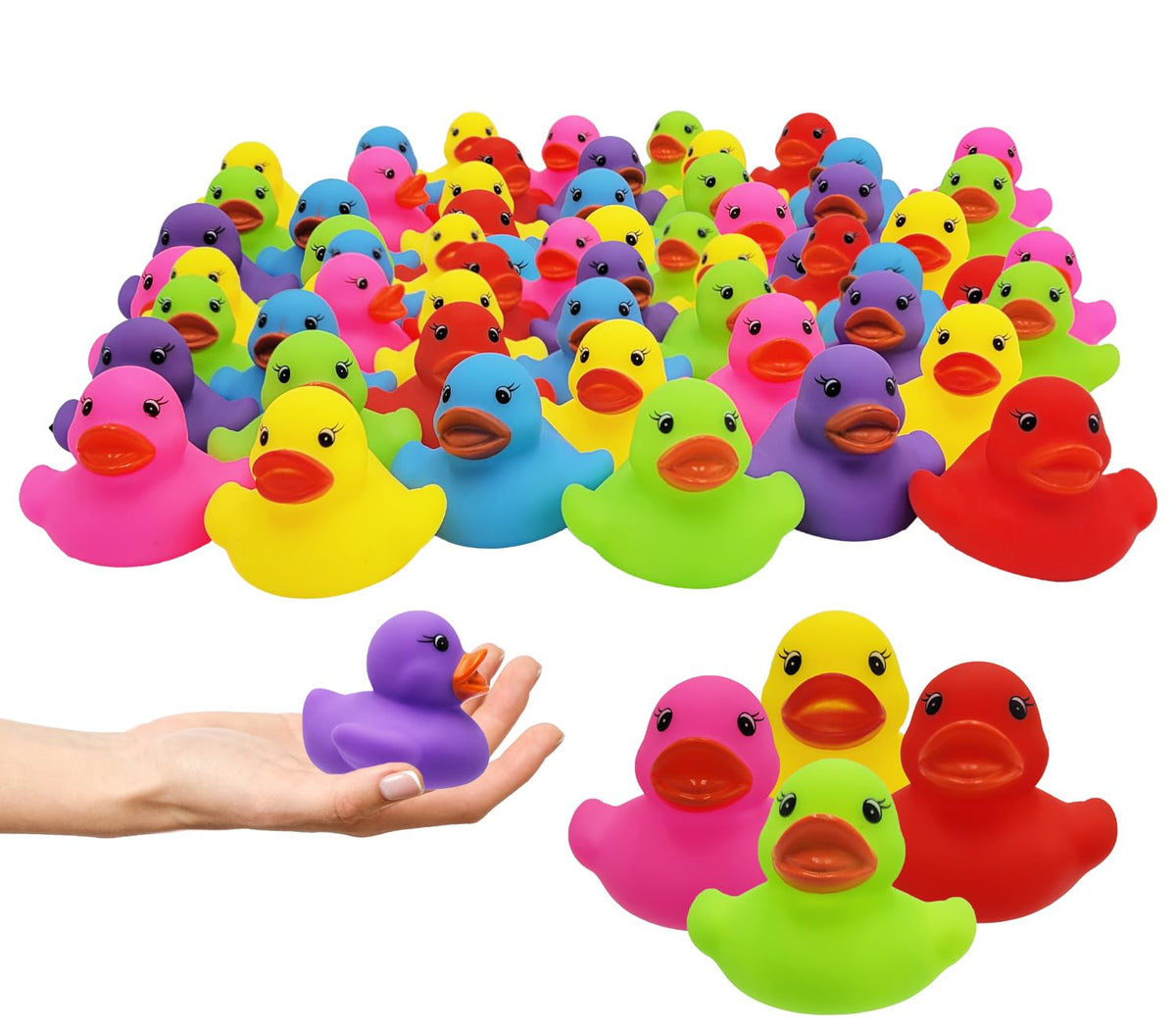 Vibrant 2-inch ducks ideal for party decorations and gifts.