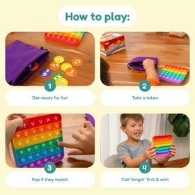 The Fidget Game ABC Bingo drawstring bag keeps components portable.