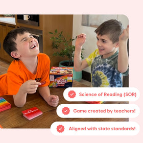 The Fidget Game dice encourage turn-based play to reinforce word mastery.