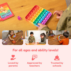 The Fidget Game Dolch-220 mats provide blank surfaces for word recognition practice.