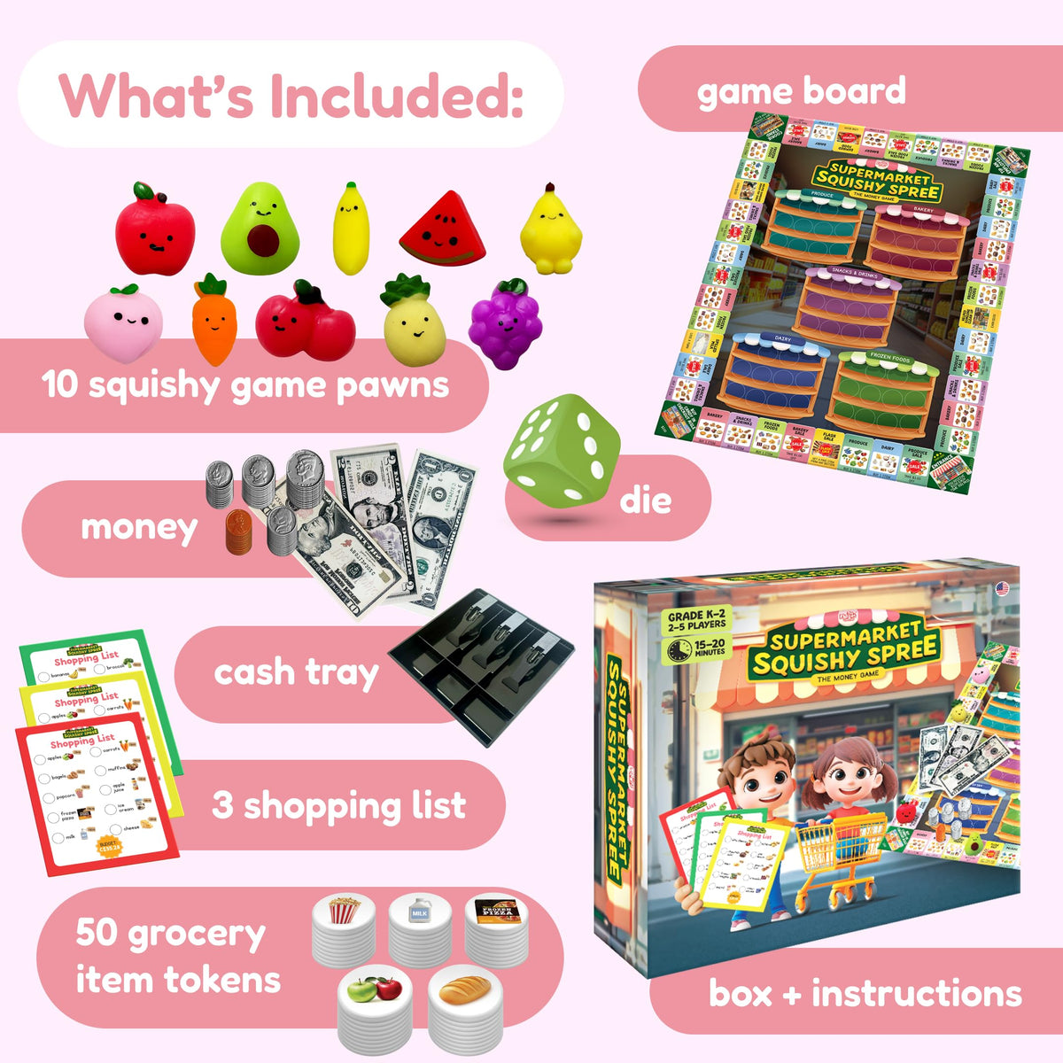 The Fidget Game play money and coins for interactive budgeting challenges.