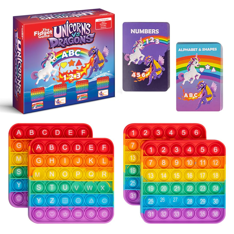 The Fidget Game Unicorns vs Dragons board in action for literacy and numeracy